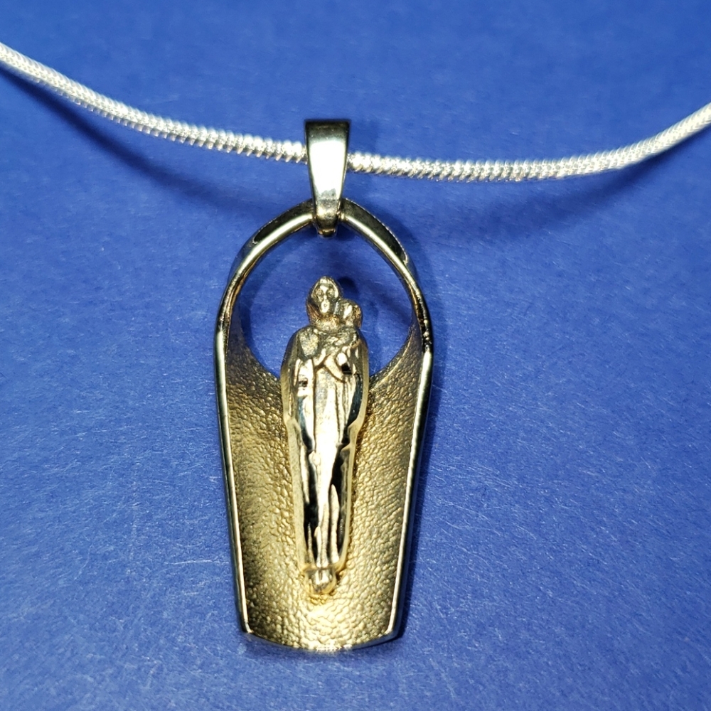 925 Sterling/Gold Mary & Baby Shadow Box Necklace
